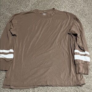 YPB Women's Casual Brown Long Sleeve Top with White Stripes